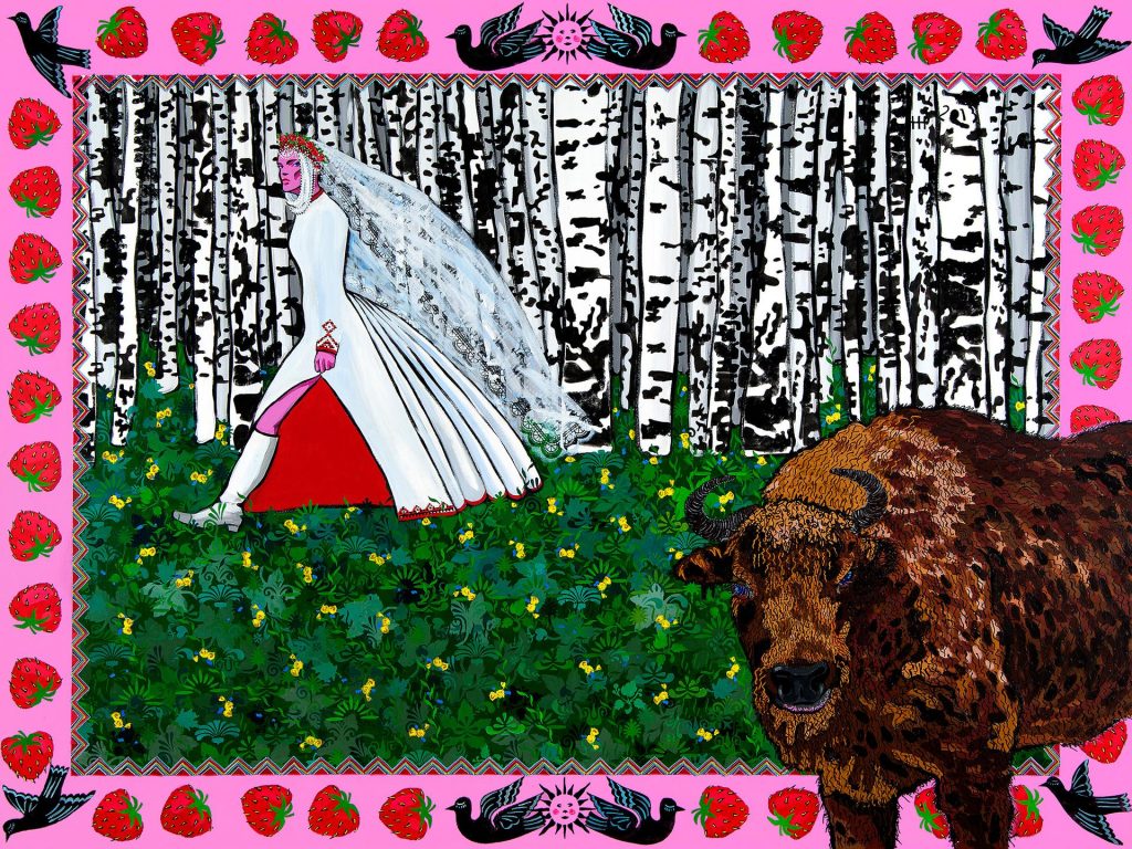 Алеся ўцякачка ( Сбежавшая Алеся ) / холст, темпера, акрил / 150х200 см / 2013г. Жанна Капустникова, серия ДАЖЫНКI