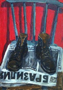 Ботинки на газете / холст, масло / 81×57 см / 1994г. Жанна Капустникова