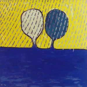 Дождь, два дерева / холст, темпера / 100×100 см / 1995г. Жанна Капустникова