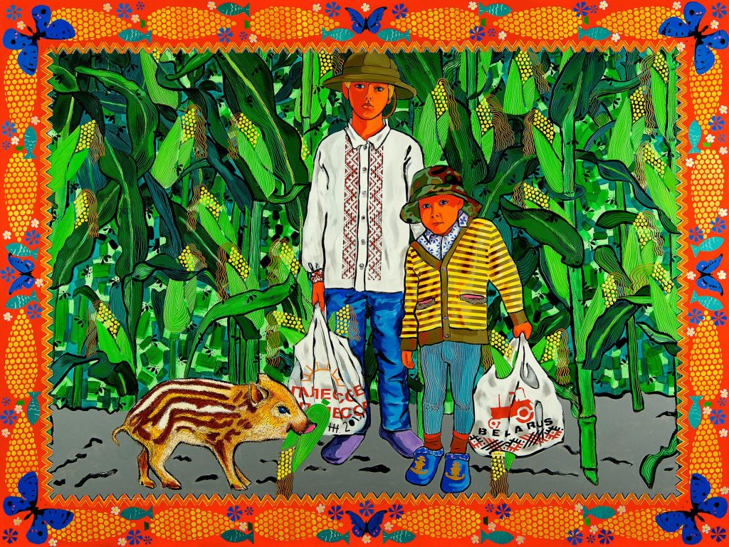 Дзецi кукурузы ( Дети кукурузы ) / холст, темпера, акрил / 150х200 см / 2013г. Жанна Капустникова, серия ДАЖЫНКI
