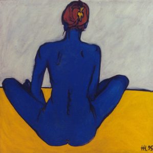 Голубая девушка / холст, масло / 100×100 см / 1995г. Жанна Капустникова