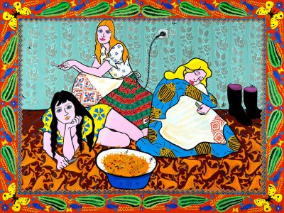 Лiсiчкi ( Лисички ) / холст, темпера, акрил / 150х200 см / 2012г. Жанна Капустникова, серия ДАЖЫНКI