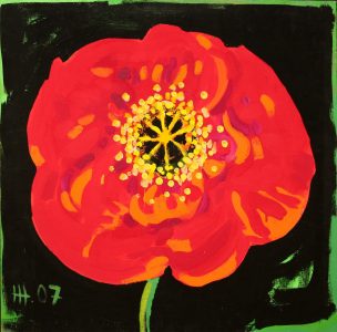 Мак / холст, темпера / 70×70 см / 2007г. Жанна Капустникова