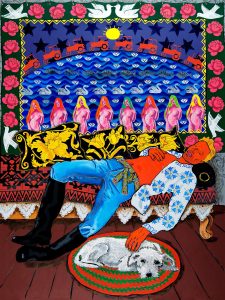 Мроя трактарыста ( Мечта тракториста ) / холст, темпера, акрил / 200х150 см / 2013г. Жанна Капустникова, серия ДАЖЫНКI