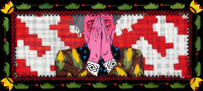 Нiтачкi ( Ниточки ) / холст, темпера, акрил / 90х200 см / 2015г. Жанна Капустникова, серия ДРУГИЕ ДОЖИНКИ / в коллеции Государственного музея современного искусства Республики Беларусь