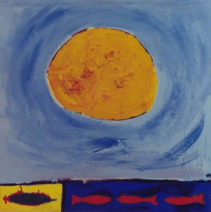 Солнце и рыбы / холст, масло / 100×100 см / 1994г. Жанна Капустникова