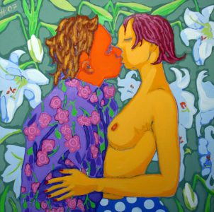 Второй поцелуй / холст, акрил, темпера / 100x100 см / 2007г. Жанна Капустникова